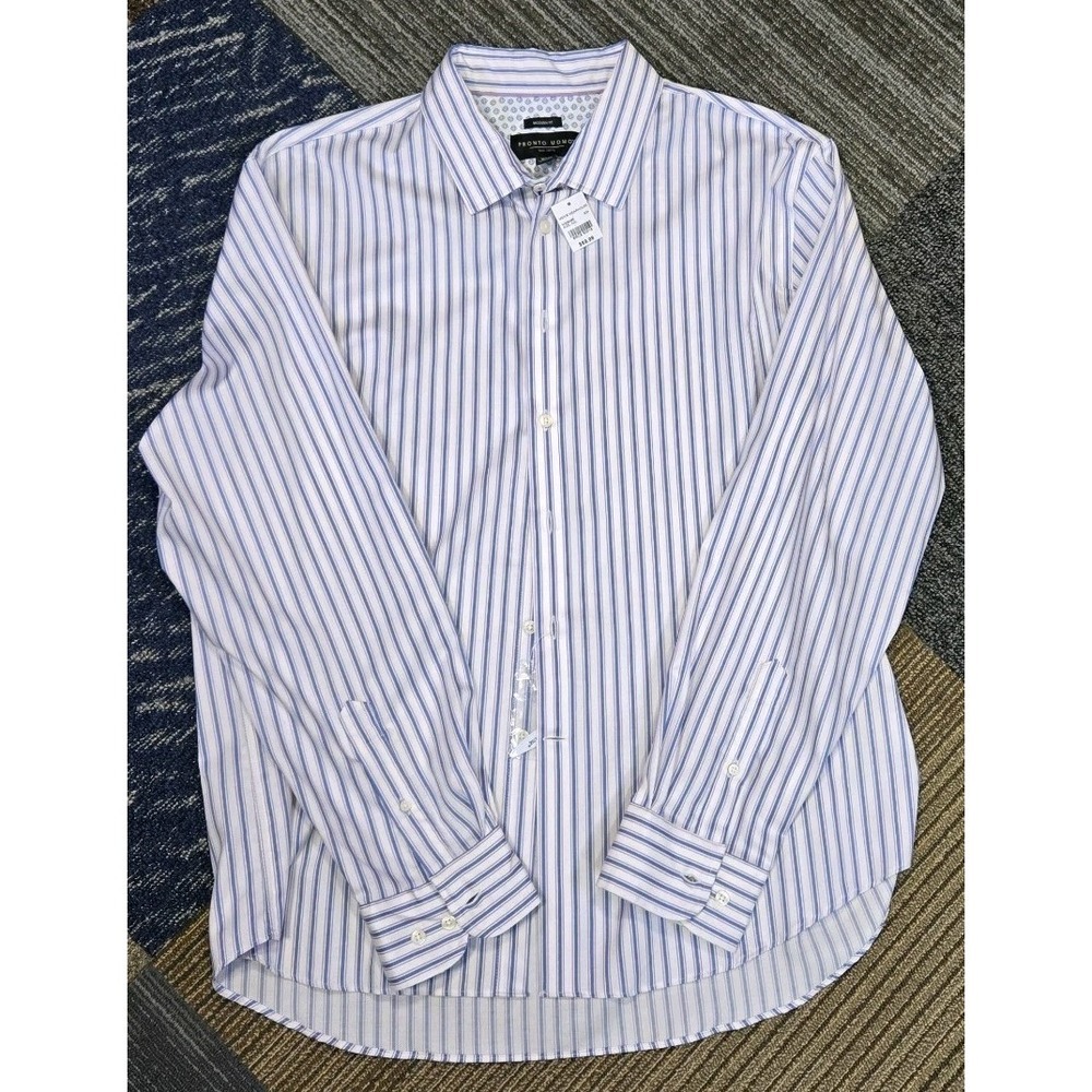 NWT Pronto Uomo Men's Striped Button Down Dress Shirt Size XXL Modern Fit